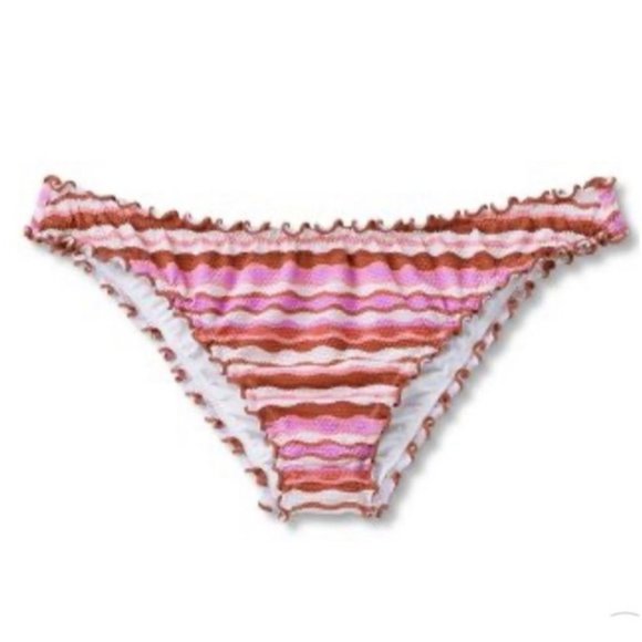 Shade & Shore Ruffle High Leg Extra Cheeky Bikini Bottom Pique Purple Size S - Picture 2 of 8